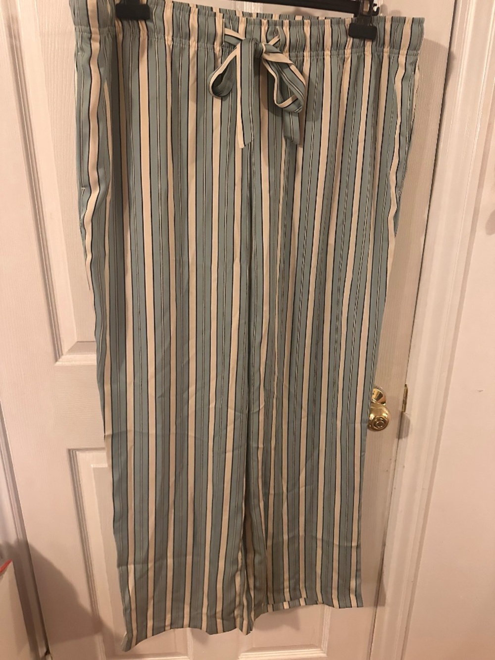 Turquoise striped flowy pant with drawstring waist